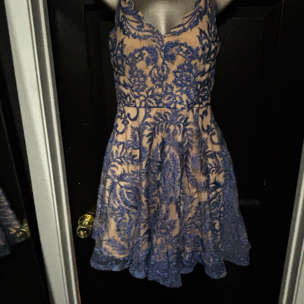 Blue Lace Overlay Mini Dress